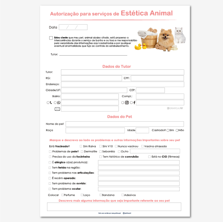Autorização serviços Estética Animal