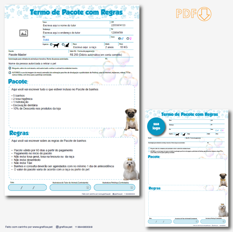 Termo de Pacote de Banhos com Regras
